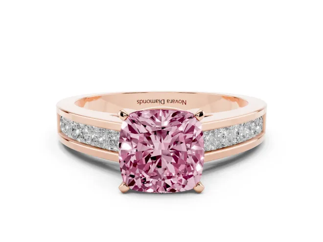 Cushion Cut Channel Engagement Ring Setting for a Fancy Pink Lab-Grown Diamond | Rose Gold