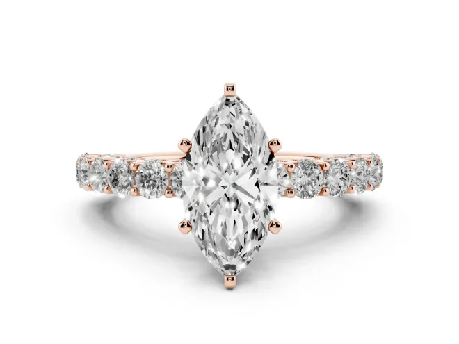 Marquise Shared Prong Engagement Ring Setting | Two-Row Band | Rose Gold