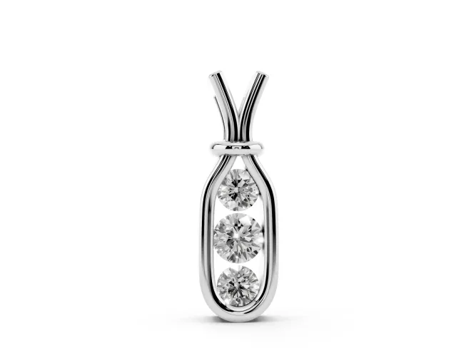 Round Lab-Grown Diamond Three-Stone Open Loop Pendant Necklace | V-Shaped Bail | White Gold