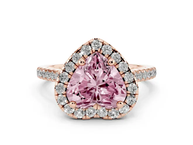 Fancy Pink Heart Cut Diamond Cushion Halo Ring Set in Rose gold with Pavé Band