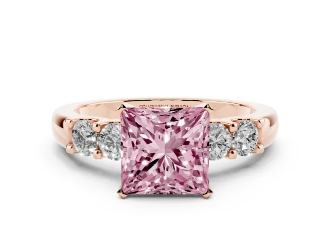 Princess Cut Five Stone Engagement Ring Setting for a Fancy Pink Lab-Grown Diamond | Rose Gold