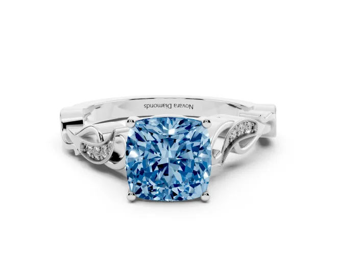 Cushion Cut Vine Engagement Ring Setting for a Fancy Blue Lab-Grown Diamond | Platinum