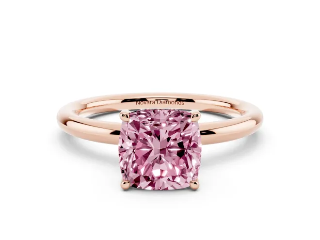 Cushion Cut Hidden Halo Ring Setting for a Fancy Pink Lab-Grown Diamond | Rose Gold
