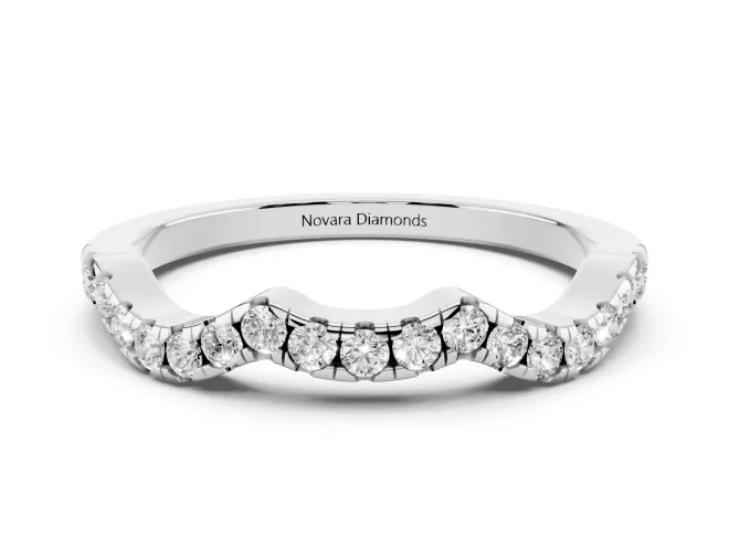 Round Diamond Curved Pavé Wedding Band Set in Platinum with Nesting Profile