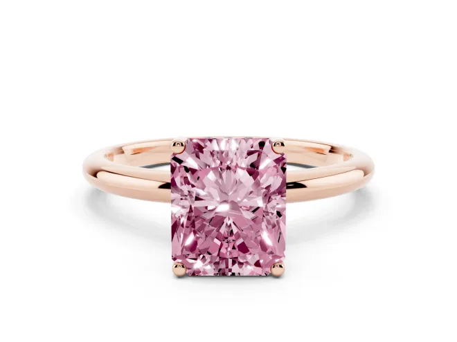 Radiant Cut Micro-Prong Hidden Halo Engagement Ring Setting for a Fancy Pink Lab-Grown Diamond | Plain Band | Rose Gold