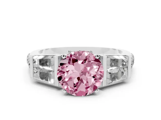 Round Channel Set Baguette Engagement Ring Setting for a Fancy Pink Lab-Grown Diamond | White Gold