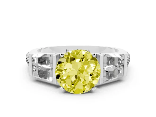 Round Channel Set Baguette Engagement Ring Setting for a Fancy Yellow Lab-Grown Diamond | White Gold