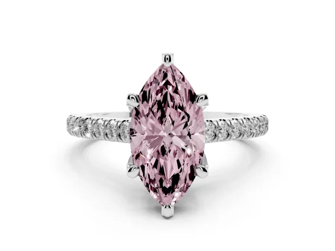 Marquise Hidden Halo Pavé Engagement Ring Setting for a Fancy Pink Lab-Grown Diamond | Claw Prongs | Platinum