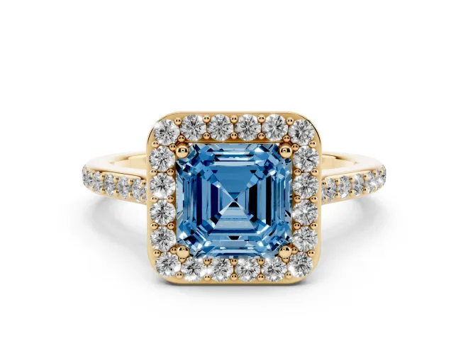 Asscher Cut Halo Engagement Ring Setting for a Fancy Blue Lab-Grown Diamond | Yellow Gold - Design NV-24729