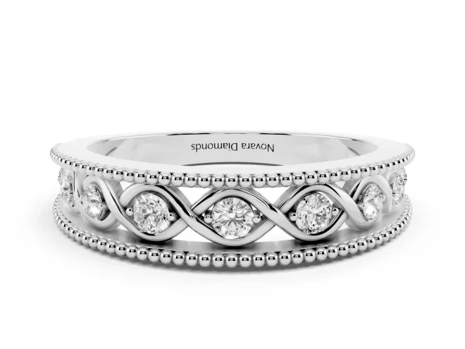 Round Lab-Grown Diamond Vintage Twisted Openwork Wedding Band | Milgrain Edges | Platinum