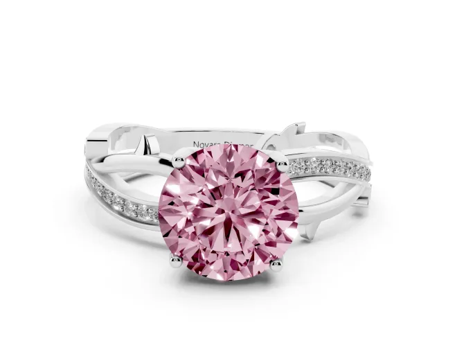 Round Twisted Pavé Engagement Ring Setting for a Fancy Pink Lab-Grown Diamond | Pavé and Plain Strands | Sterling Silver