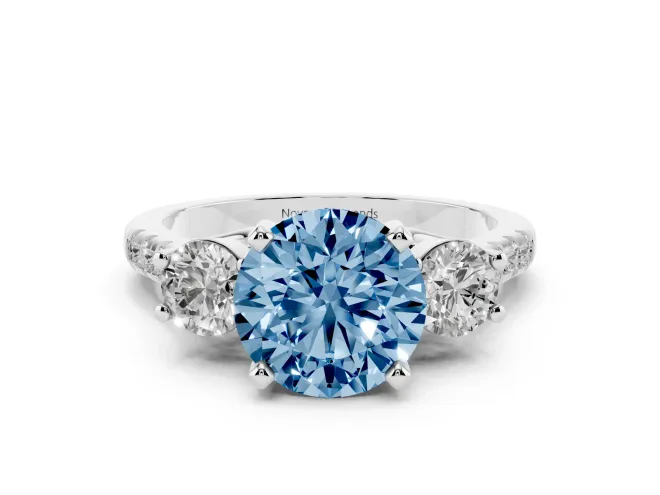 Round Three-Stone Engagement Ring Setting for a Fancy Blue Lab-Grown Diamond | Sterling Silver