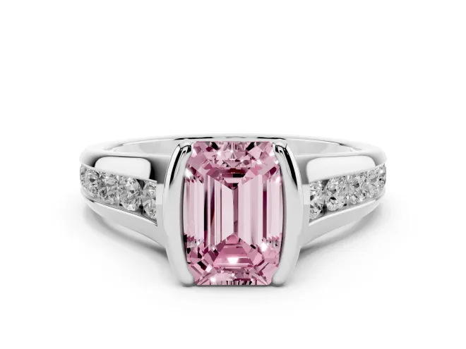 Emerald Cut Half Bezel Engagement Ring Setting for a Fancy Pink Lab-Grown Diamond | Platinum
