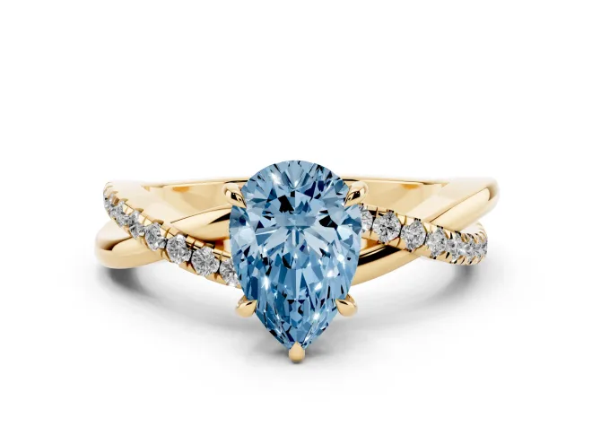 Pear-Shaped Crossover Engagement Ring Setting for a Fancy Blue Lab-Grown Diamond | Yellow Gold