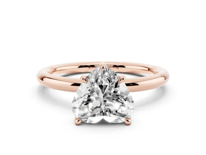 Heart Cut Diamond Solitaire Ring Set in Rose gold with Thin Band and Prong Setting