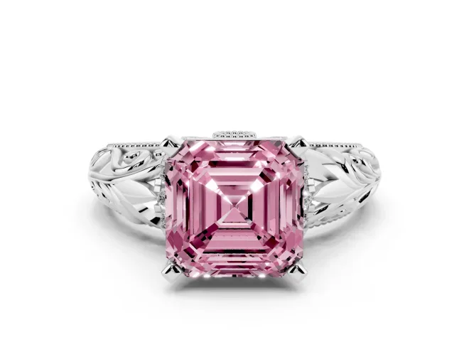 Asscher Cut Filigree Engagement Ring Setting for a Fancy Pink Lab-Grown Diamond | Sterling Silver