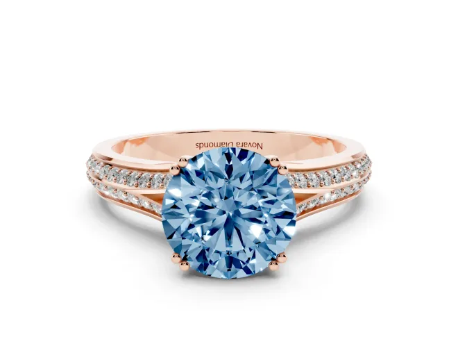 Round Split Shank Engagement Ring Setting for a Fancy Blue Lab-Grown Diamond | Pavé Band | Rose Gold