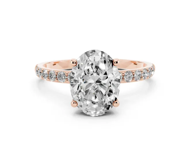 2 Carat Oval Lab-Grown Diamond Solitaire Engagement Ring | Pavé Shoulders | Rose Gold