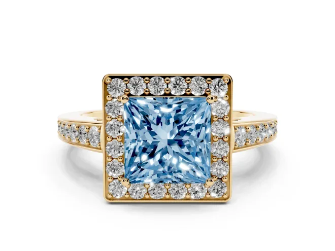 Princess Cut Framed Halo Engagement Ring Setting for a Fancy Blue Lab-Grown Diamond | Yellow Gold