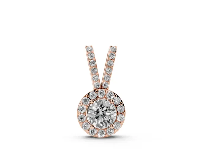 Round Lab-Grown Diamond Halo Pendant Necklace | Pavé Split Bail | Rose Gold