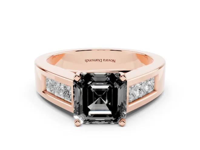 Asscher Cut Channel-Set Engagement Ring Setting for a Black Center | Wide Band | Rose Gold
