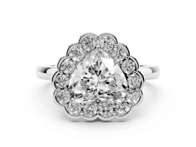 Heart Cut Diamond Halo Cluster Engagement Ring Set in Silver with Solitaire Band and Prong Setting