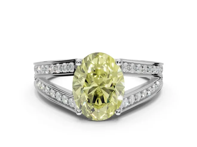 Oval Split Shank Pavé Engagement Ring Setting for a Fancy Yellow Lab-Grown Diamond | Sterling Silver