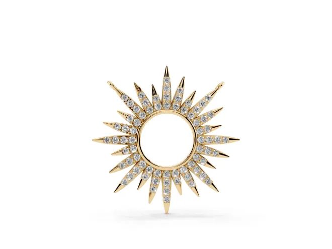 Round Lab-Grown Diamond Pavé Sunburst Pendant Necklace | Open Circle | Yellow Gold
