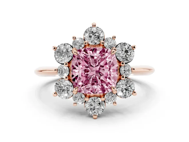 Cushion Cut Cluster Halo Engagement Ring Setting for a Fancy Pink Lab-Grown Diamond | Rose Gold