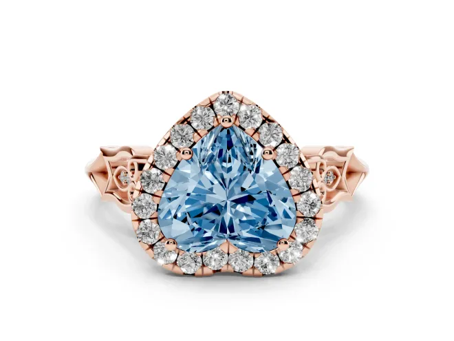 Heart-Shaped Halo Engagement Ring Setting for a Fancy Blue Lab-Grown Diamond | Filigree Shoulders | Rose Gold