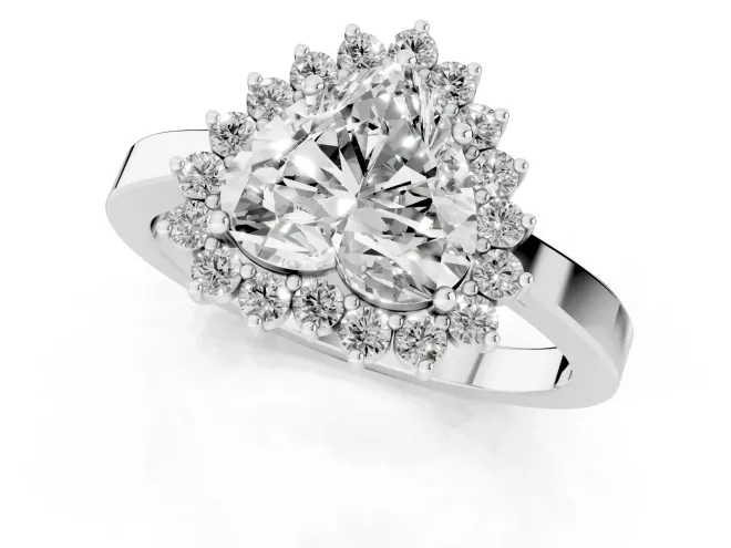 Heart Cut Diamond Halo Ring Set in White gold with Round Halo and Smooth Solitaire Band – second view