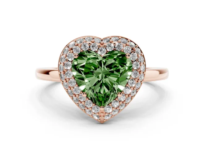 Heart-Shaped Pavé Halo Engagement Ring Setting for a Fancy Green Lab-Grown Diamond | Slim Plain Band | Rose Gold