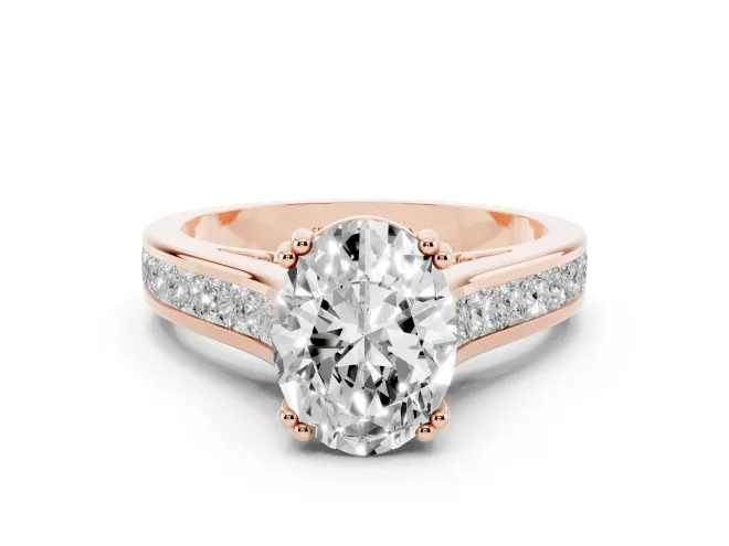 Oval Cathedral Channel Set Engagement Ring Setting | Double Claw Prongs | Rose Gold