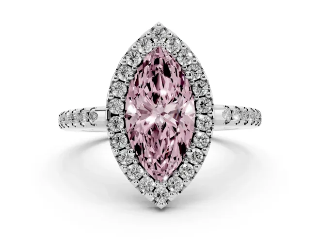 Marquise Pave Halo Engagement Ring Setting for a Fancy Pink Lab-Grown Diamond | Pave Band | White Gold