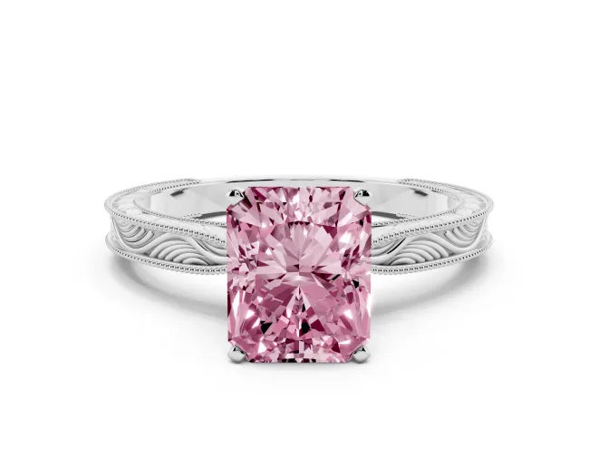 Radiant Cut Engraved Engagement Ring Setting for a Fancy Pink Lab-Grown Diamond | Sterling Silver