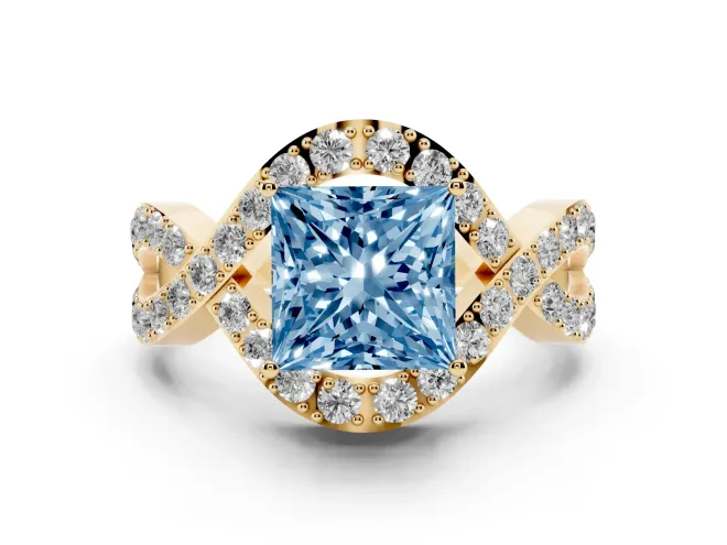 Princess Cut Infinity Twist Engagement Ring Setting for a Fancy Blue Lab-Grown Diamond | Yellow Gold