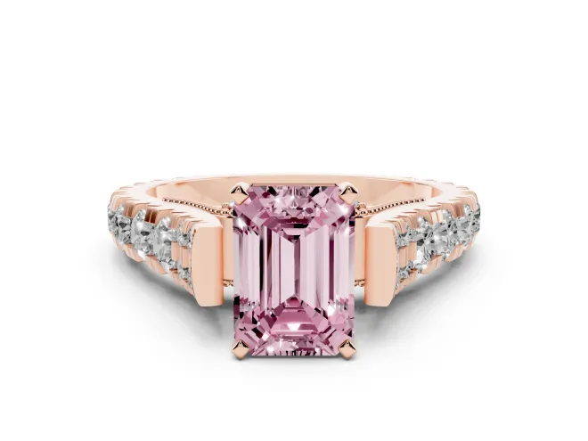 Emerald Cut Graduated Cathedral Engagement Ring Setting for a Fancy Pink Lab-Grown Diamond | Side Stones | Rose Gold