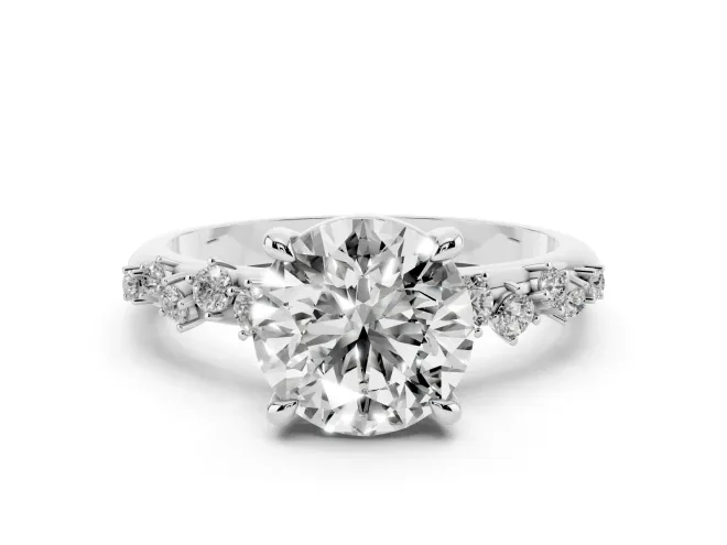 Round Graduated Accent Engagement Ring Setting | Scattered Shoulders | Sterling Silver