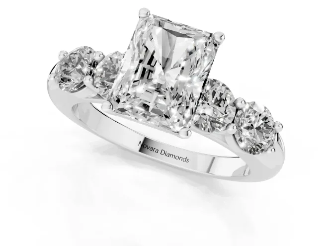 Radiant Cut Diamond Five-Stone Prong Set Ring Set in White gold with Classic Band – second view