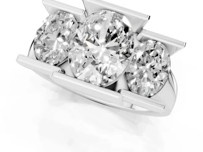 Oval Cut Diamond Three-Stone Channel Set Ring Set in Silver with Smooth Polished Band – second view