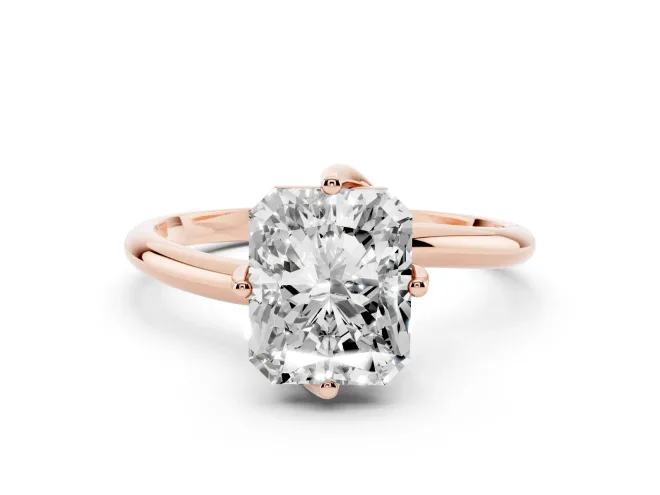 Radiant Cut Bypass Solitaire Engagement Ring Setting | Plain Polished Band | Rose Gold