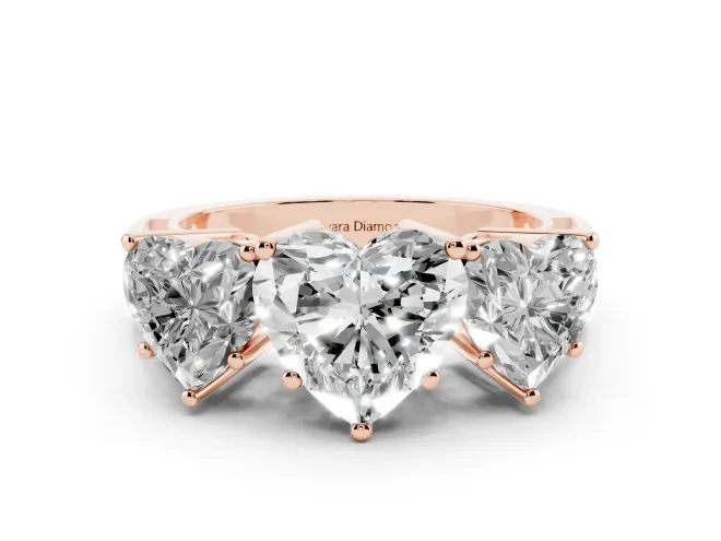 Heart-Shaped Three Stone Engagement Ring Setting | Beaded Shoulders | Rose Gold