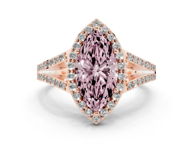 Marquise Split Shank Halo Engagement Ring Setting for a Fancy Pink Lab-Grown Diamond | Rose Gold