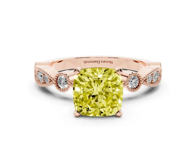 Cushion Cut Vintage Engagement Ring Setting for a Fancy Yellow Lab-Grown Diamond | Rose Gold