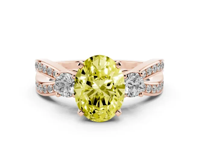 Oval Three-Stone Twist Engagement Ring Setting for a Fancy Yellow Lab-Grown Diamond | Rose Gold