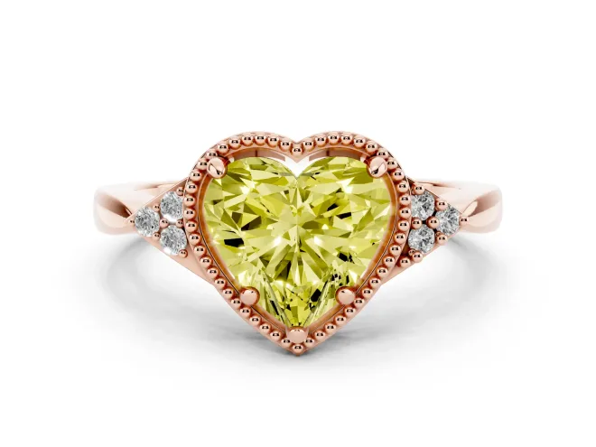 Heart-Shaped Milgrain Frame Engagement Ring Setting for a Fancy Yellow Lab-Grown Diamond | Rose Gold