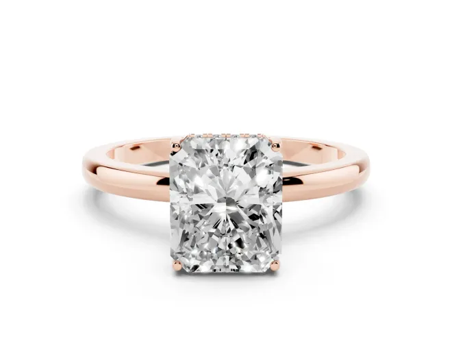 Radiant Cut Diamond Solitaire Ring Set in Rose gold with Plain Band and Prong Setting
