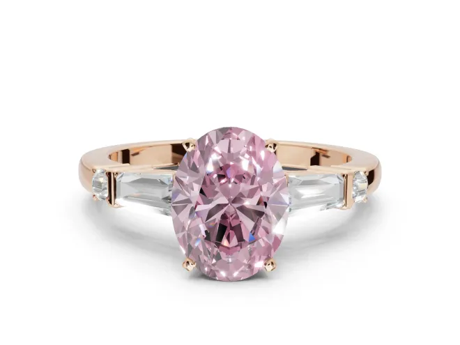 Oval Tapered Baguette Engagement Ring Setting for a Fancy Pink Lab-Grown Diamond | Rose Gold