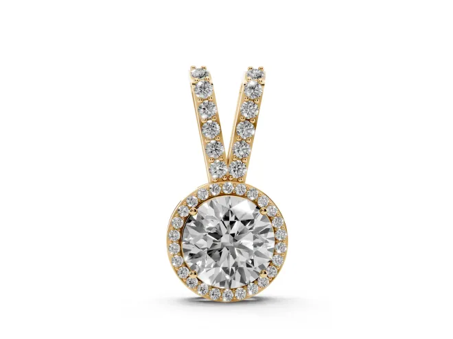 Round Lab-Grown Diamond Halo Pendant Necklace | Yellow Gold