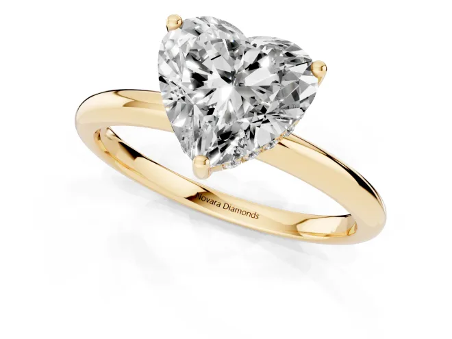 Heart Cut Diamond Solitaire Engagement Ring Set in Yellow gold with Prong Setting and Polished Band – second view